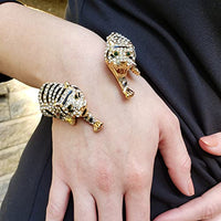 Stunning Three Dimensional Crystal Encrusted Double Tiger Hinged Cuff Bracelet, 6.75" (Gold Tone)