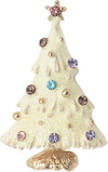 Gold Tone With Colorful Sparkling Crystal Rhinestones Holiday Christmas Tree Brooch With Pendant Loop, 2"
