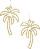 Fun Gold Tone Palm Tree Outline Dangle Earrings, 2