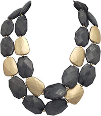Chic Matte Gold Tone Double Row Resin Bead Statement Necklace, 17"+3" Extender (Gray)