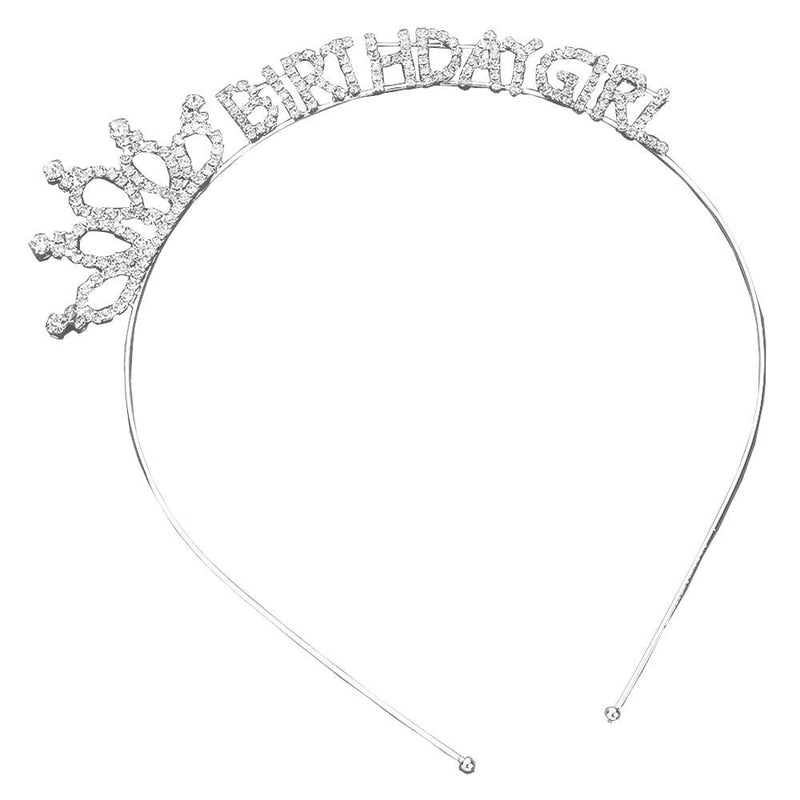 Birthday Girl Tiara Head Band Silver and Clear Rhinestone