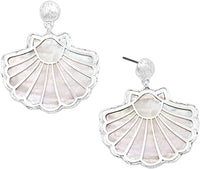 Whimsical Sea Creatures Colorful Natural Shell Statement Hypoallergenic Post Back Dangle Earrings (1.75, Seashell White)
