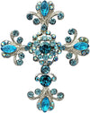 Vintage Vibes Stunning Crystal Rhinestone Christian Cross Brooch With Pendant Loop, 2.75 (Blue Crystal Silver Tone)