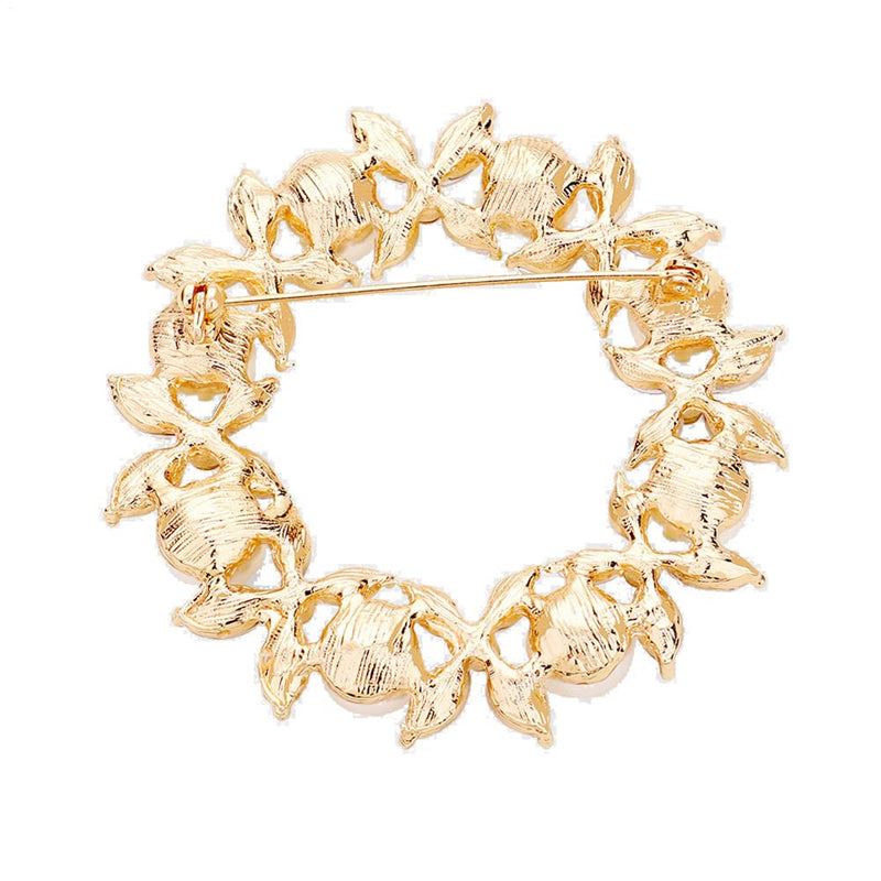 Stunning Floral Vibes Statement Crystal And Simulated Pearl Wreath Brooch, 2.5" (Pink Pearl Gold Tone Pink And Green Crystal)