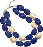 Chic Matte Gold Tone Double Row Resin Bead Statement Necklace, 17