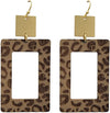 Get Wild Leopard Spot Wooden Cutout Rectangular Safari Hoop With Matte Gold Tone Dangle Earrings, 3" (Natural Wood Background)