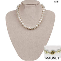Classic Simulated Pearl Knotted Strand Necklace With Magnetic Clasp (12mm, 16", Cream)