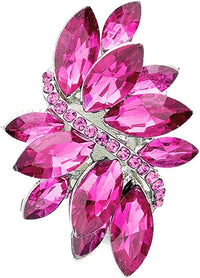 Dazzling Crystal Marquis Leaf Cluster Statement Stretch Cocktail Ring (Rose Pink Crystal Silver Tone)