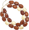 Chic Matte Gold Tone Double Row Resin Bead Statement Necklace, 17"+3" Extender (Brown)