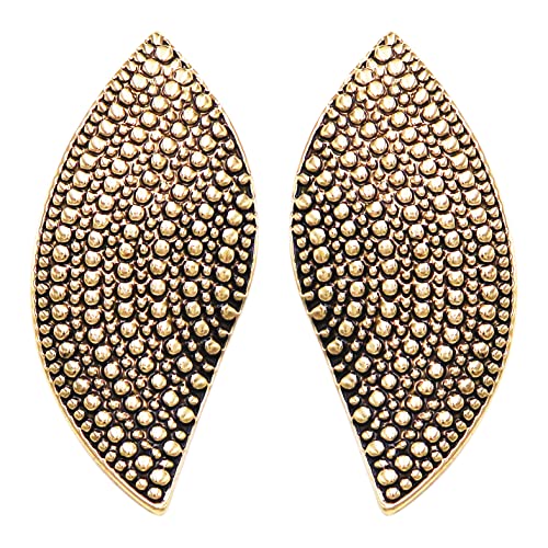 Chic Burnished Metal Textured Caviar Clip On Style Earrings, 2.25" (Gold Tone)