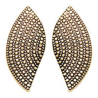 Chic Burnished Metal Textured Caviar Clip On Style Earrings, 2.25" (Gold Tone)