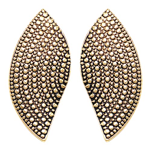 Chic Burnished Metal Textured Caviar Clip On Style Earrings, 2.25" (Gold Tone)
