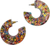 Colorful Glitter Confetti Filled Chunky Resin Hoop Hypoallergenic Post Back Earrings, 1.5"