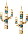 Cowgirl Glam Gold Tone Nugget With Howlite Stone Statement Western Cactus Earrings, 2.5"