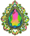 Stunning Statement Teardrop Glass Crystal Stretch Cocktail Ring (Rainbow Vitrail Crystal Gold Tone)
