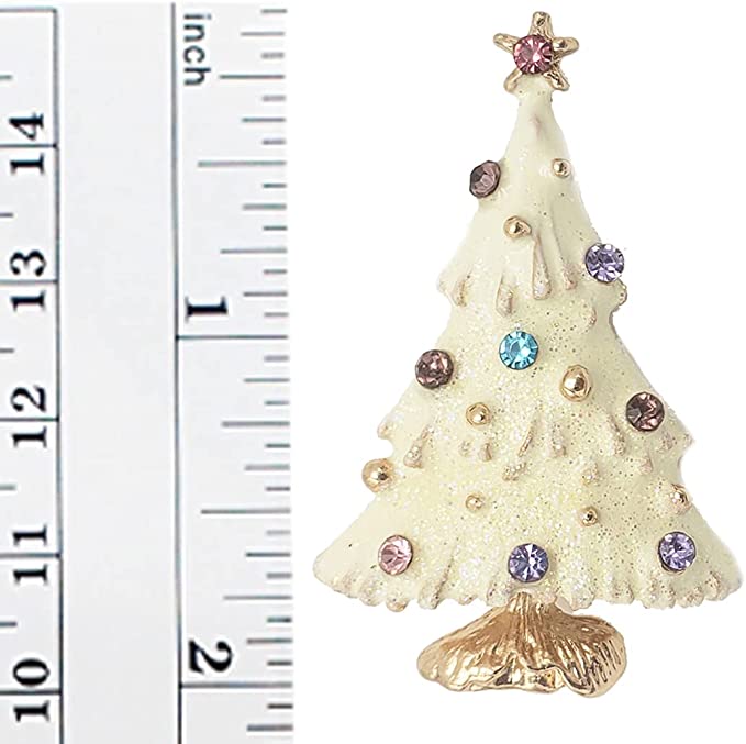 Gold Tone With Colorful Sparkling Crystal Rhinestones Holiday Christmas Tree Brooch With Pendant Loop, 2"