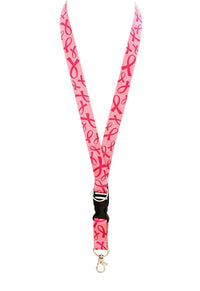 Women's Pink Ribbon Print Flat Lanyard Breakaway Organizer Necklace