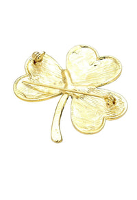 Irish Shamrock Crystal Enamel Brooch Gold Tone