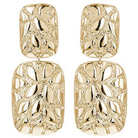 Unique Textured Polished Metal Dangle Clip On Style Earrings, 2.5" (Gold Tone)