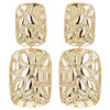 Unique Textured Polished Metal Dangle Clip On Style Earrings, 2.5" (Gold Tone)