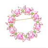 Stunning Floral Vibes Statement Crystal And Simulated Pearl Wreath Brooch, 2.5" (Pink Pearl Gold Tone Pink And Green Crystal)