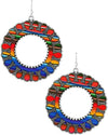 Unique And Colorful Western Style Serape Stripe Vegan Leather Dangle Earrings, 2.12"