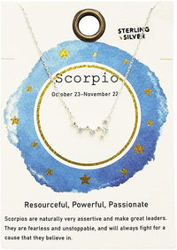 Dainty Sterling Silver Cable Chain With Zodiac Constellation Celestial Stars Astrology Pendant Necklace Gift Set, 16"+2" Extender (Scorpio Oct.23-Nov.22)