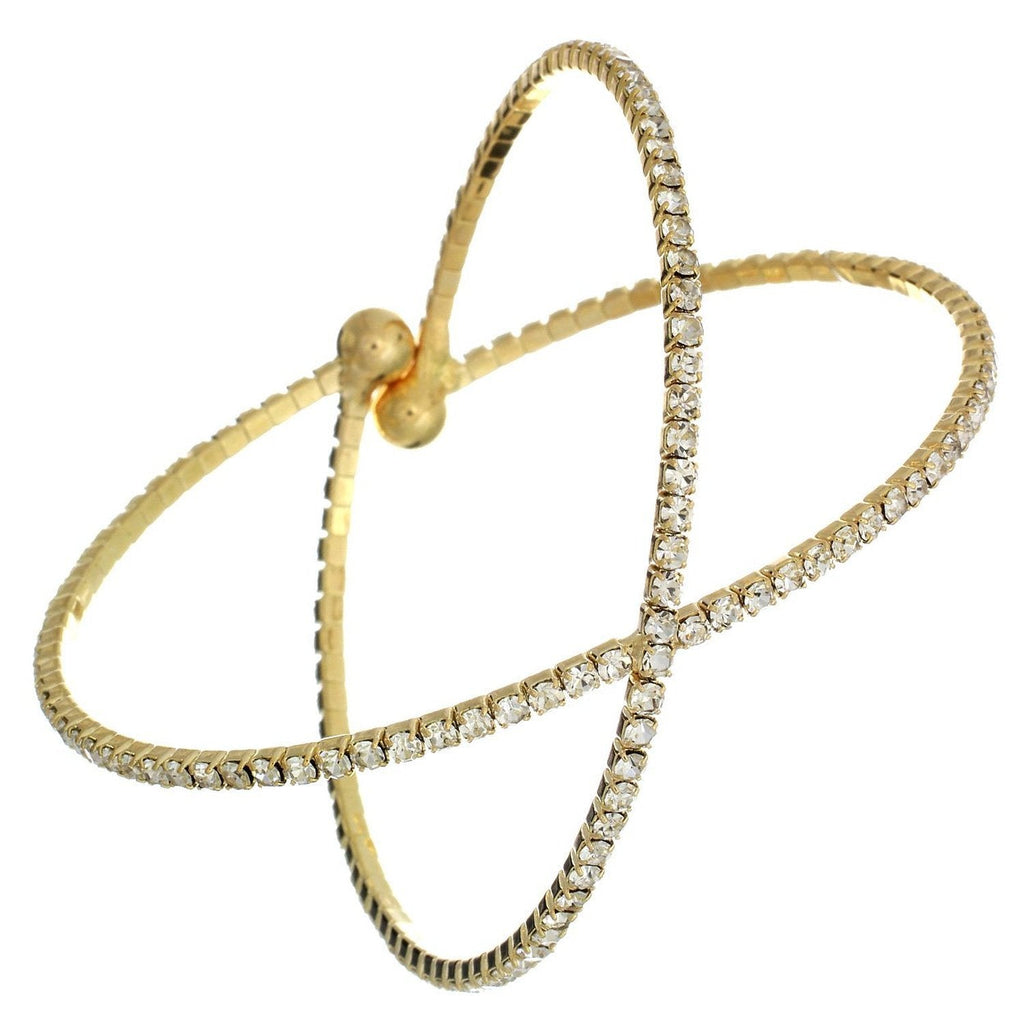 Rhinestone Style Gold Color Criss Cross Bangle Bracelet