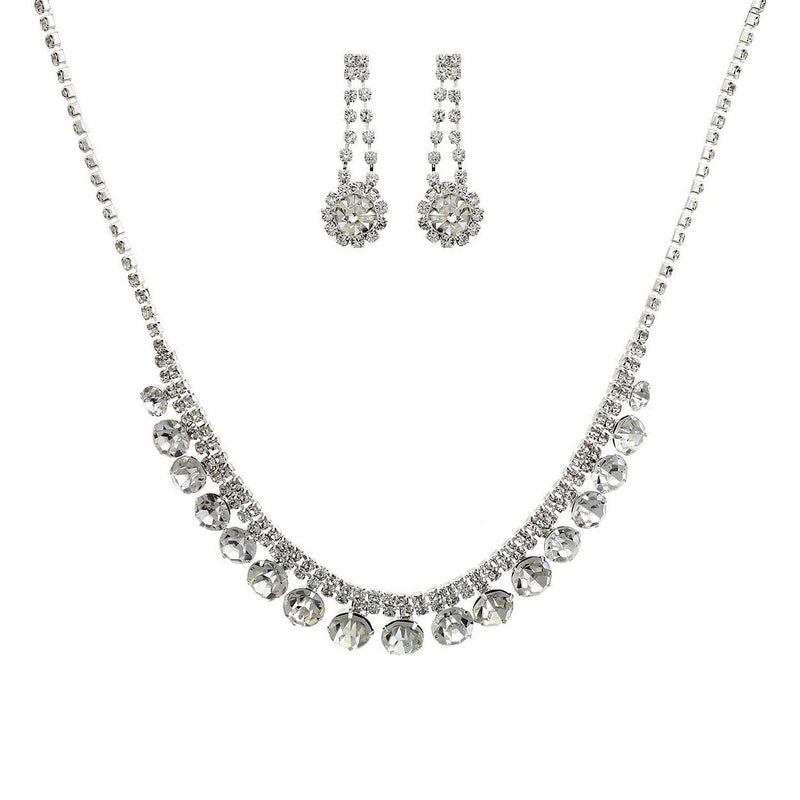 Vintage Style Rhinestone Necklace and Earrings Bridal Jewelry Set