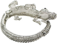 Stunning Crystal Rhinestone Pave Alligator Hinged Cuff Bangle Bracelet, 6.5" (AB And Clear Crystals Silver Tone)