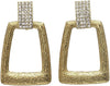 Statement Crystal Rhinestone And Textured Metal Door Knocker Style Clip On Trapezoid Hoop Earrings, 2.25" (Gold Tone)