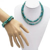 Stunning Set Of 2 Acrylic Bamboo Tube And Faceted Glass Crystal Bead Stacking Stretch Bangle Bracelets, 6.5" (Aqua Blue)