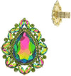 Stunning Statement Teardrop Glass Crystal Stretch Cocktail Ring (Rainbow Vitrail Crystal Gold Tone)