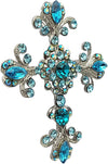 Vintage Vibes Stunning Crystal Rhinestone Christian Cross Brooch With Pendant Loop, 2.75 (Blue Crystal Silver Tone)