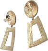 Stunning Gold Tone Statement Crystal Rhinestone Geometric Trapezoid Hoops Clip On Style Earrings, 3.25"