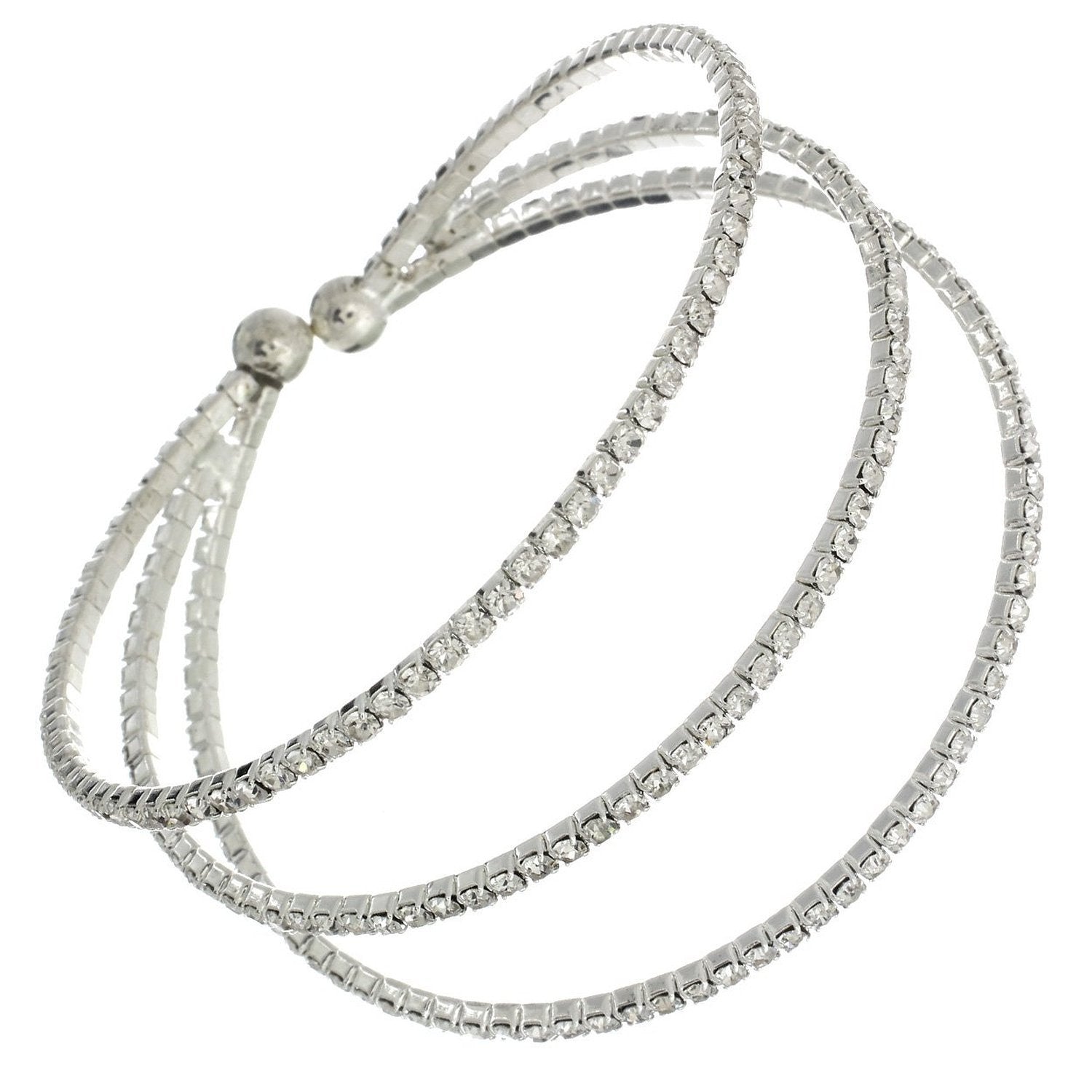 Rhinestone Style Silver Color Triple Cuff Bracelet