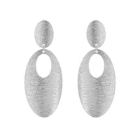 Stunning Grooved Textured Metal Elongated Oval Hoop Statement Clip On Earring, 2.75" (Silver Tone)