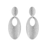 Stunning Grooved Textured Metal Elongated Oval Hoop Statement Clip On Earring, 2.75