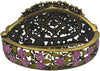 Stunning Vintage Inspired Burnished Gold Statement Victorian Elegance Metal Frame Hinged Cuff Bangle Bracelet, 6.75" (Pink Flowers)