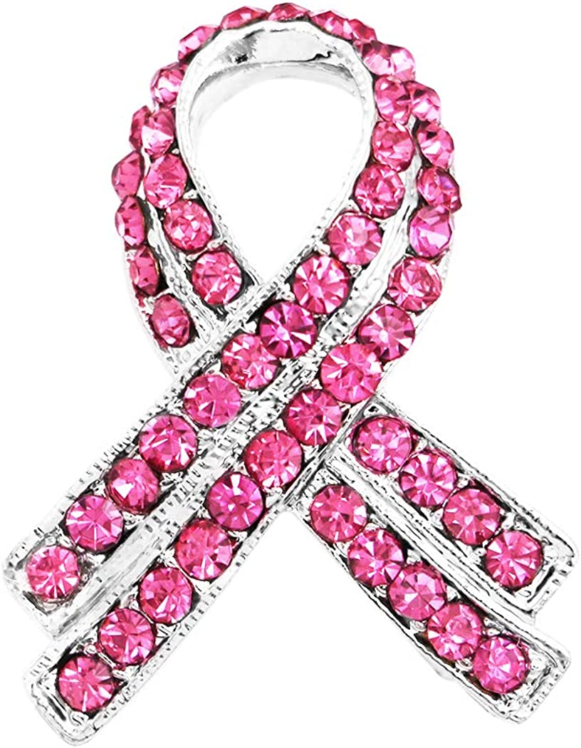 Charming Pink Ribbon Crystal Rhinestone Lapel Pin Brooch 1.5"