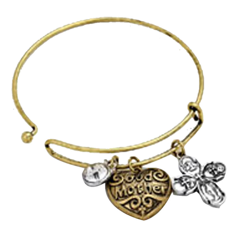 Godmother Bangle Bracelet with Heart and Cross Charms