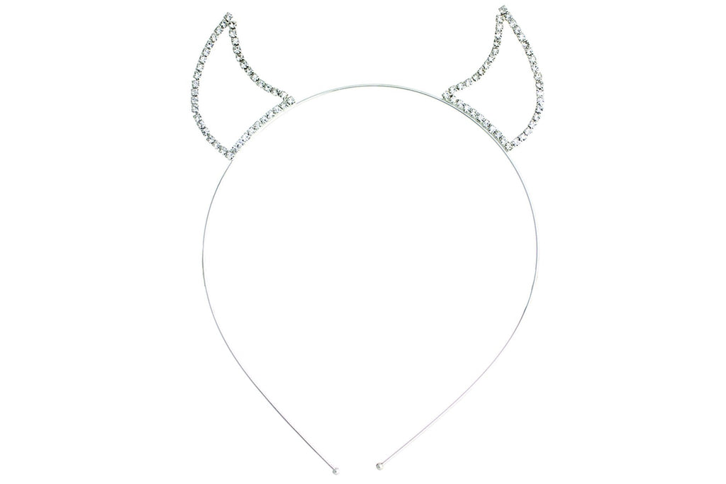 Women's Spooktacularly Fun Devil Horns Decorative Red Crystal Rhinestone Halloween Headband (Silver Tone Clear)