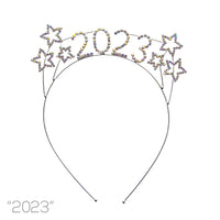New Year's Headband With Sparkly Crystal Rhinestones Tiara Headband Decoration (2023 AB Crystal Silver Tone)