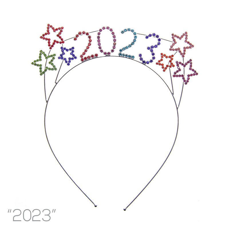 Sparkly Crystal Rhinestones 2023 New Year's Headband Tiara Decoration (2023 Multicolored Crystal Silver Tone)