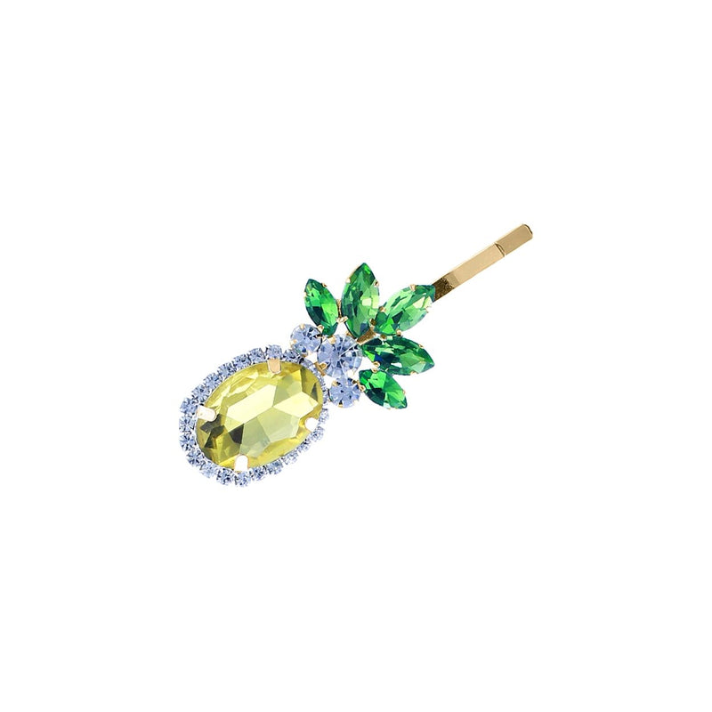 Fun and Fruity Glass Crystal Pineapple Statement Booby Pin Hair Clip Barrette, 2.25"