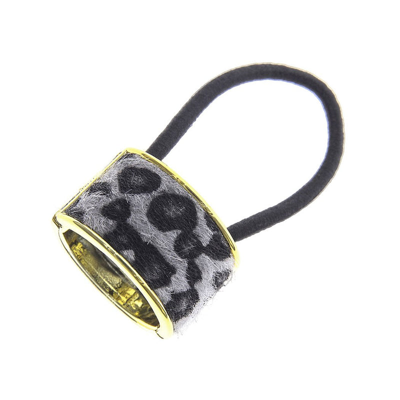 Chic Hair Cuff Ponytail Holder Hair Tie With Elastic Band (Grey Black Leopard Print Fur)