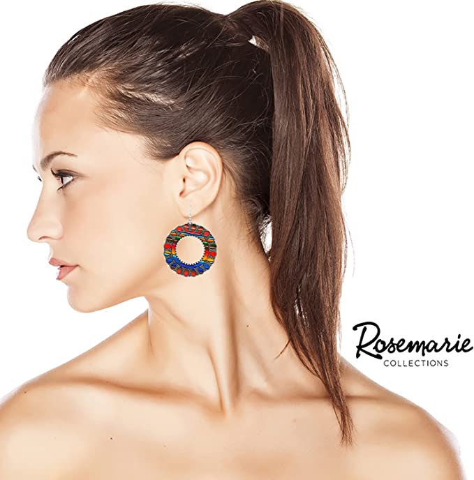 Unique And Colorful Western Style Serape Stripe Vegan Leather Dangle Earrings, 2.12"