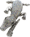 Stunning Crystal Rhinestone Pave Alligator Hinged Cuff Bangle Bracelet, 6.5" (AB And Clear Crystals Silver Tone)