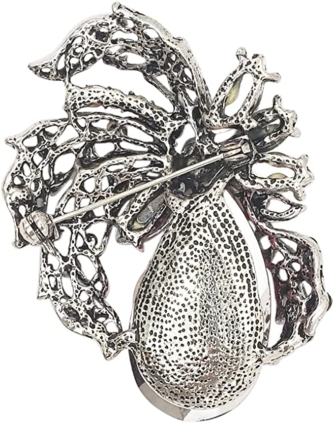 Rosemarie & Jubalee Women's Colorful Glass Crystal Teardrop Flower Brooch Pin - 3.25" Statement Pendant, Silver Tone