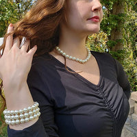 Classic Simulated Pearl Knotted Strand Necklace With Magnetic Clasp (12mm, 16", Cream)